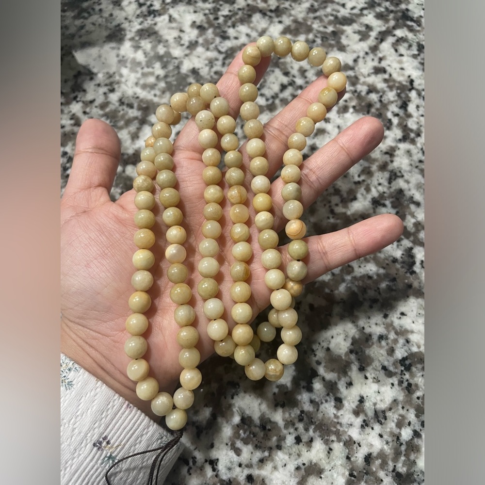 Antique Bodhi Rosary Jade Carved Celadon Beaded Necklace 17inch